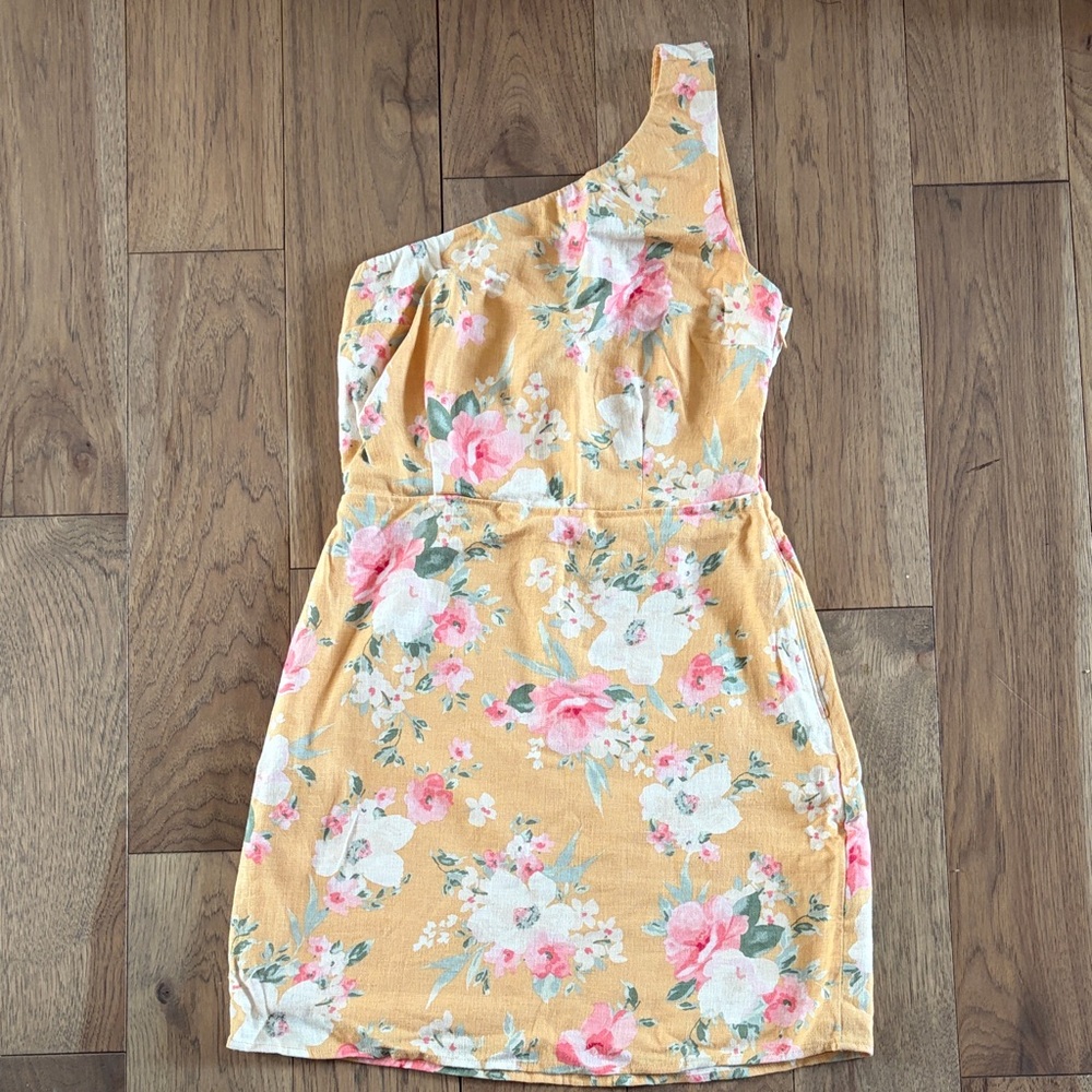 Floral One-Shoulder Yellow Summer Dress